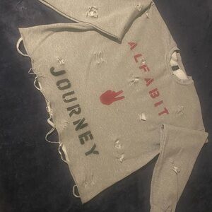 Gray Distressed Sweatshirt with Graphic Print